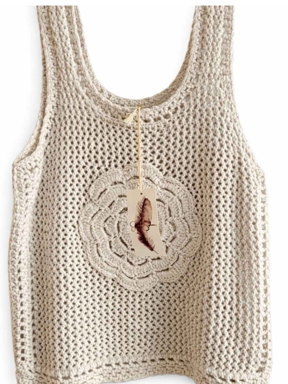 Jessica Simpson Crochet Open-Knit Tank in Natural Cream